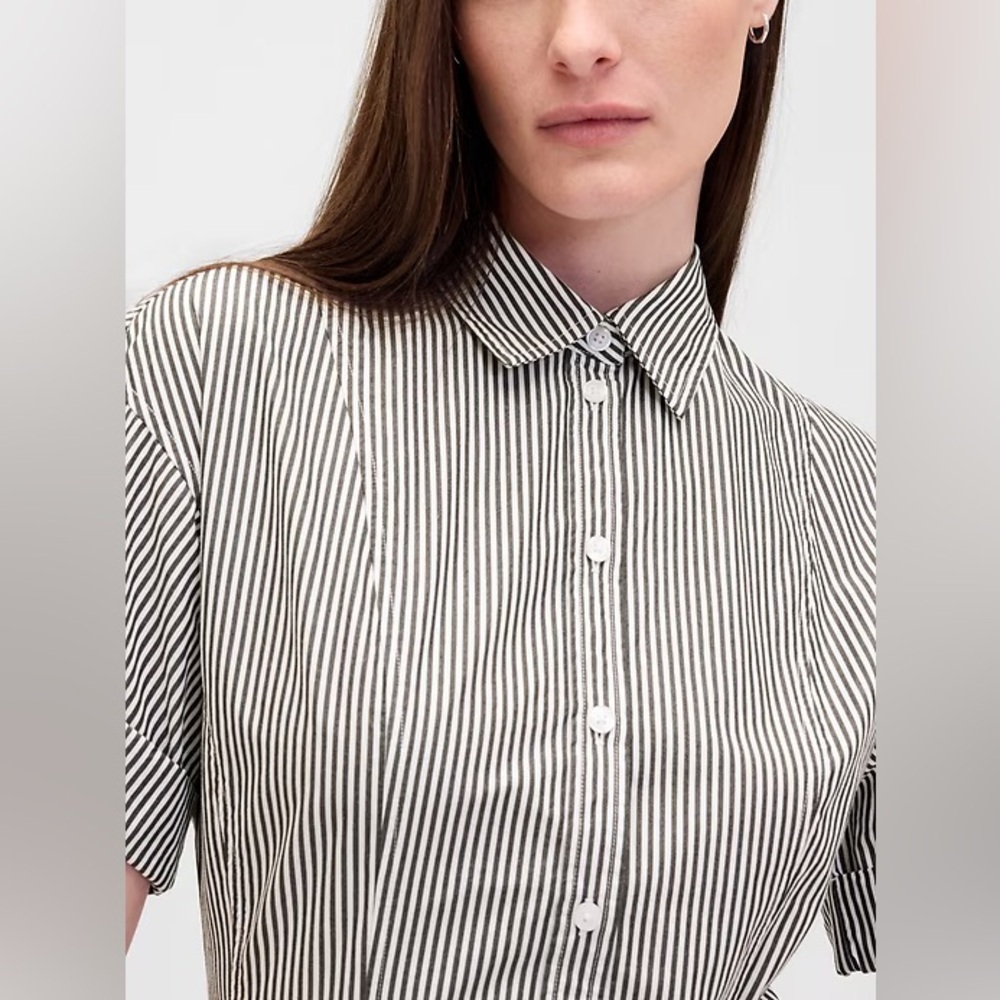 NEW! GAP Stripe Poplin Roll-Cuff Midi Shirtdress - Large / Small Tall / XXL 🕹️ - Picture 4 of 9